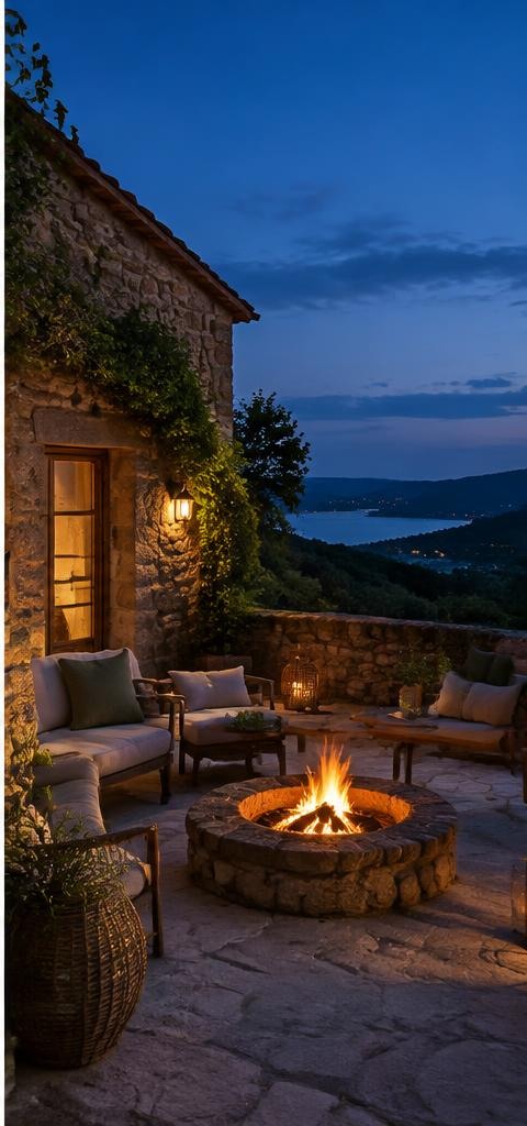 Imagen: terraza/fuego/chimenea o exterior nocturno, diferente del resto.