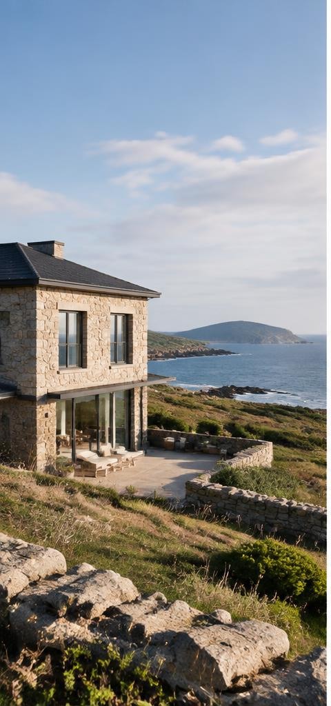 Exterior premium de vivienda diferente a la del hero: casa de piedra contemporánea o ático urbano en Galicia.