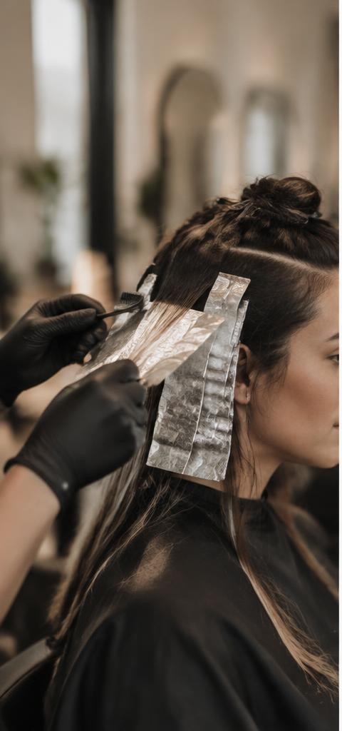 Trabajo realista de corte/color en proceso, salón contemporáneo y composición editorial.